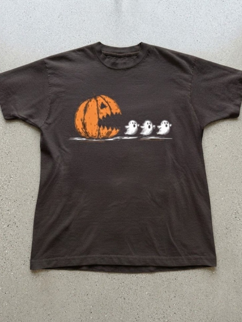 Halloween Pumpkin Pacman Ghosts Brown Gildan T-Shirt